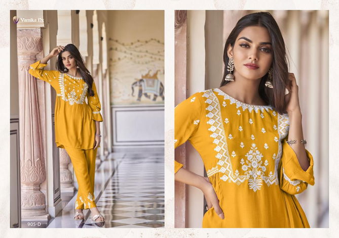 Vintage Super Hit By Vamika Rayon Embroidery Cord Set Kurti With Bottom Wholesale Online